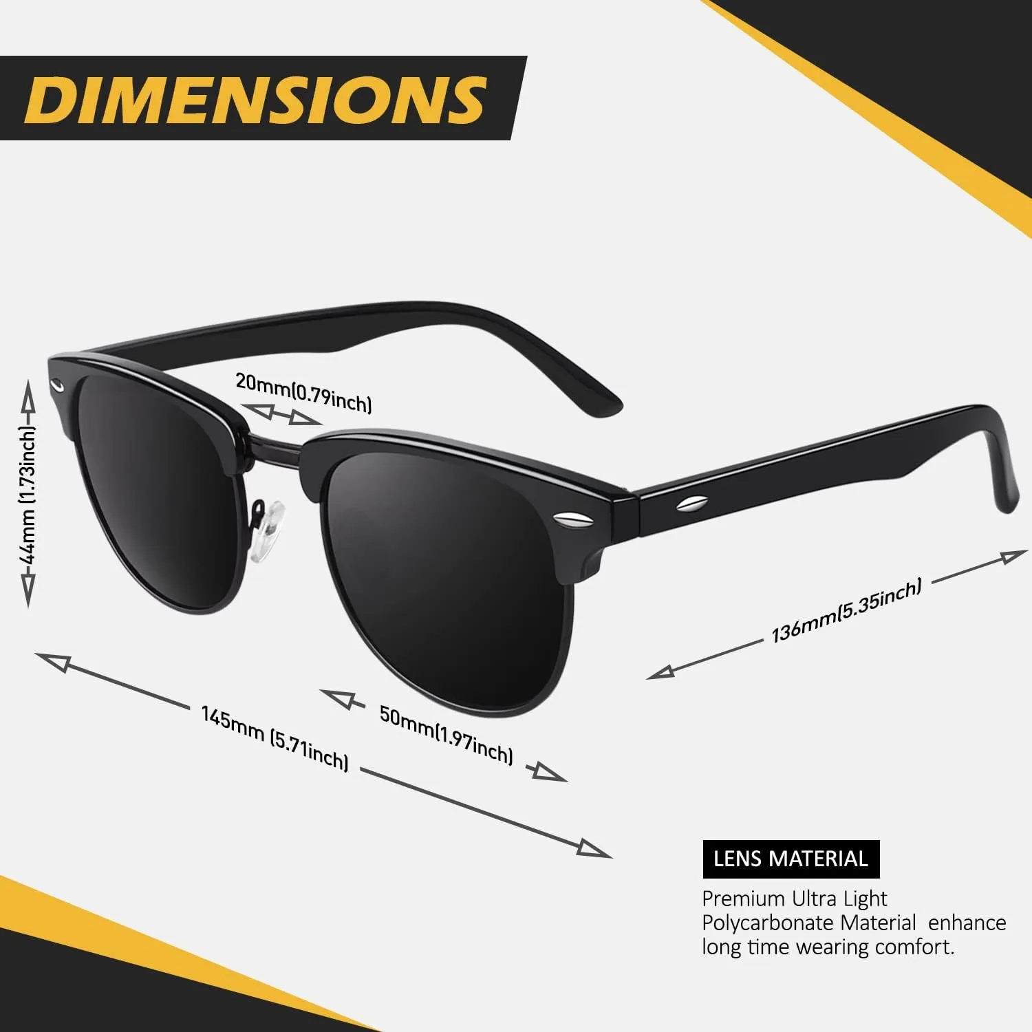LINVO Polarized Semi Rimless Sunglasses for Men Women, Classic Retro Shades Half Frame Driving Sun Glasses UV Protection