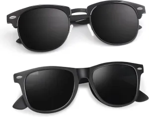 LINVO Polarized Semi Rimless Sunglasses for Men Women, Classic Retro Shades Half Frame Driving Sun Glasses UV Protection