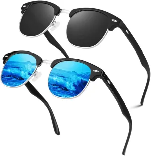 LINVO Polarized Semi Rimless Sunglasses for Men Women, Classic Retro Shades Half Frame Driving Sun Glasses UV Protection