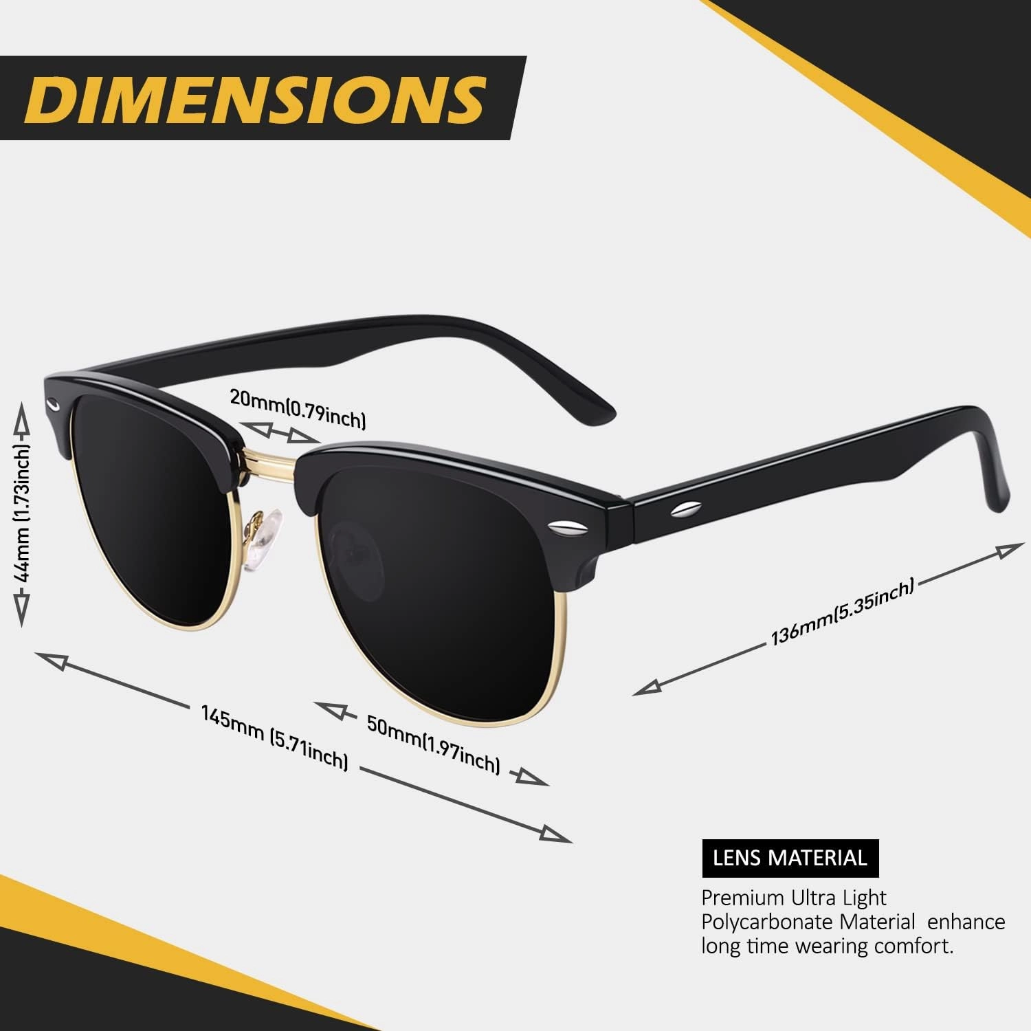 LINVO Polarized Semi Rimless Sunglasses for Men Women, Classic Retro Shades Half Frame Driving Sun Glasses UV Protection