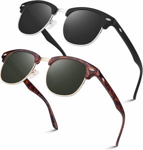 LINVO Polarized Semi Rimless Sunglasses for Men Women, Classic Retro Shades Half Frame Driving Sun Glasses UV Protection