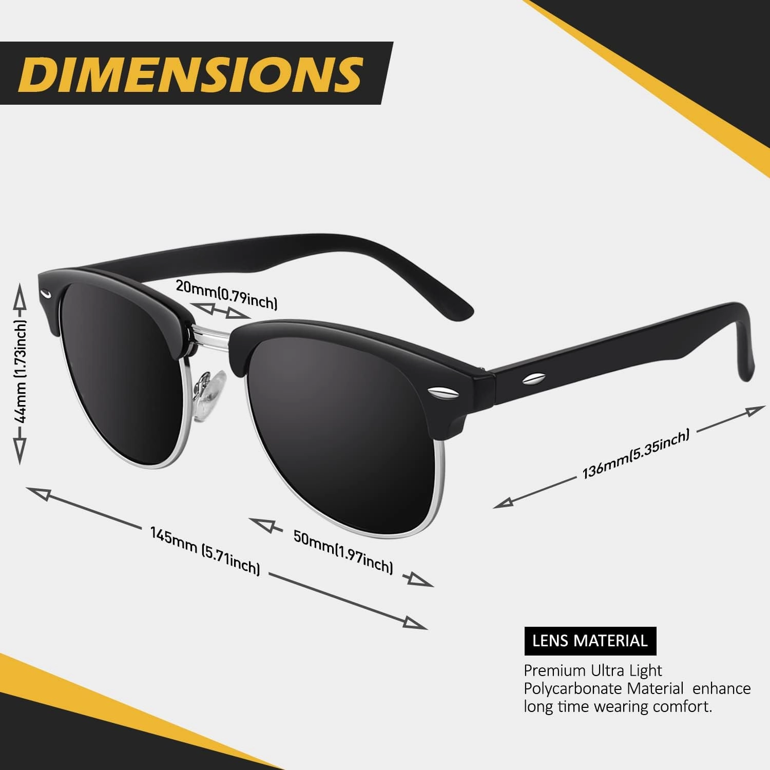 LINVO Polarized Semi Rimless Sunglasses for Men Women, Classic Retro Shades Half Frame Driving Sun Glasses UV Protection