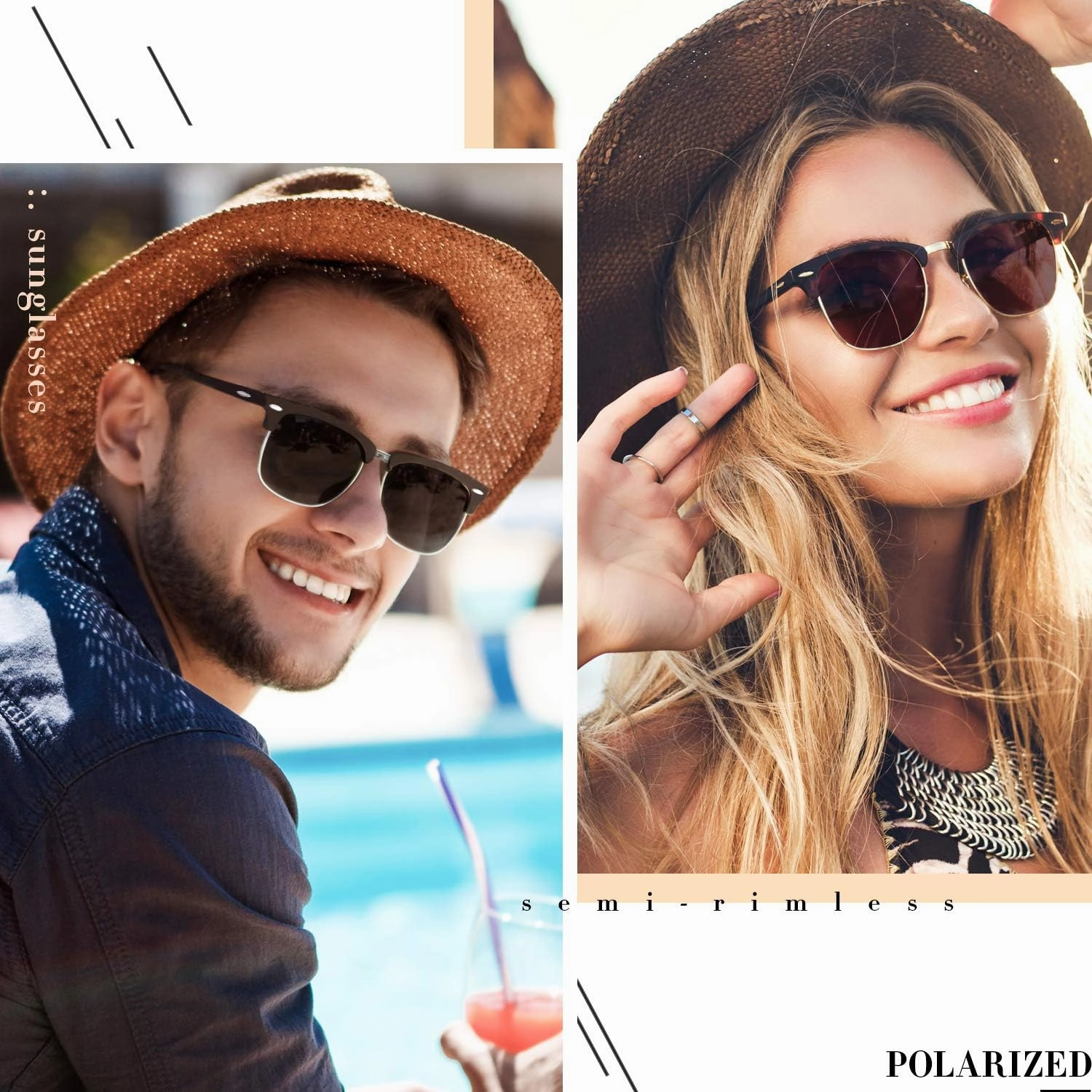 LINVO Polarized Semi Rimless Sunglasses for Men Women, Classic Retro Shades Half Frame Driving Sun Glasses UV Protection