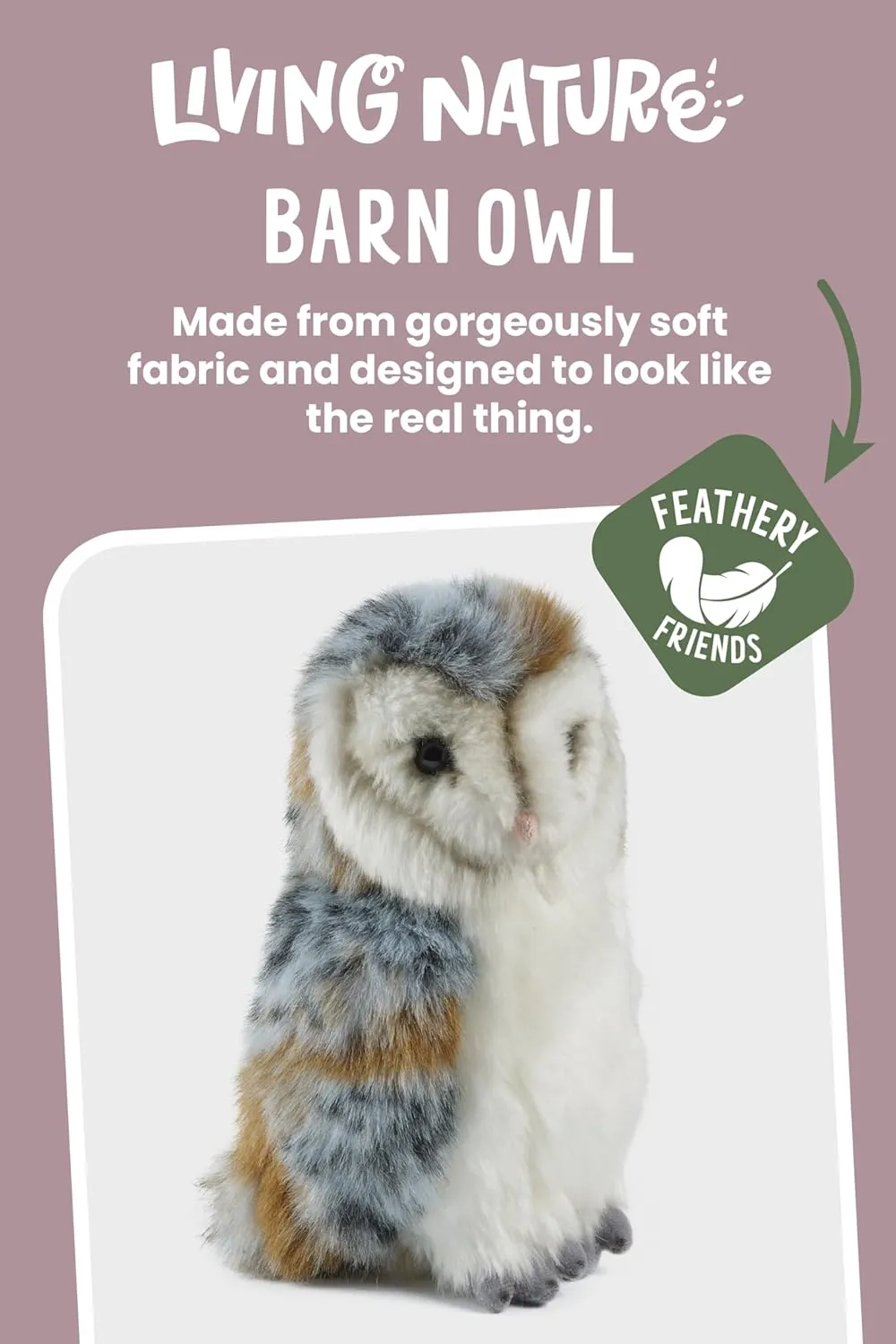 Living Nature Barn Owl Stuffed Animal | Fluffy Owl | Soft Toy Gift for Kids | 6 inches