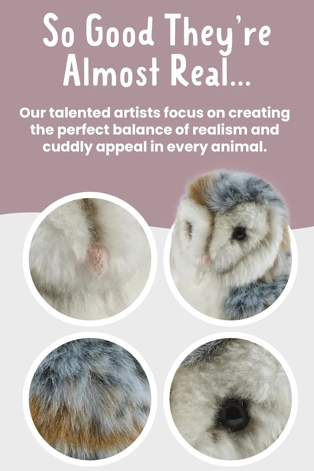 Living Nature Barn Owl Stuffed Animal | Fluffy Owl | Soft Toy Gift for Kids | 6 inches