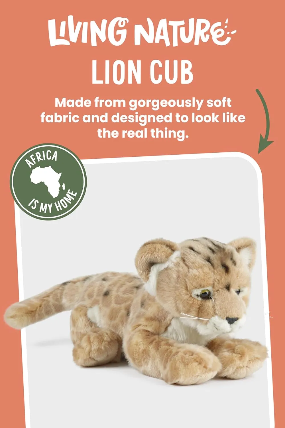 Living Nature Lion Cub Stuffed Animal | Fluffy Animal | Soft Toy Gift for Kids | 6 inches