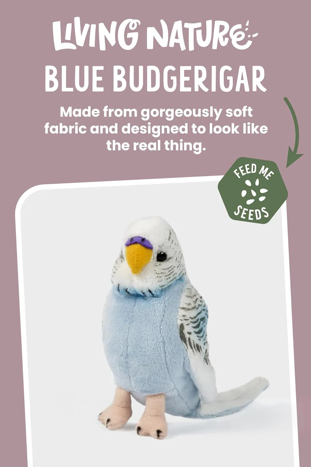 Living Nature Yellow Budgerigars Stuffed Animal with Sound | Fluffy Budgerigars Toy | Soft Toy Gift for Kids (Blue)