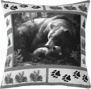 Lodge Cabin Pillow Cover 18x18 Inch Bear Wild Animal Paw Print Cushion Case for Kids Teens Adults Jungle Pine Cones Gray Plaid Rustic Style Cushion Cover for Couch Bedroom Party