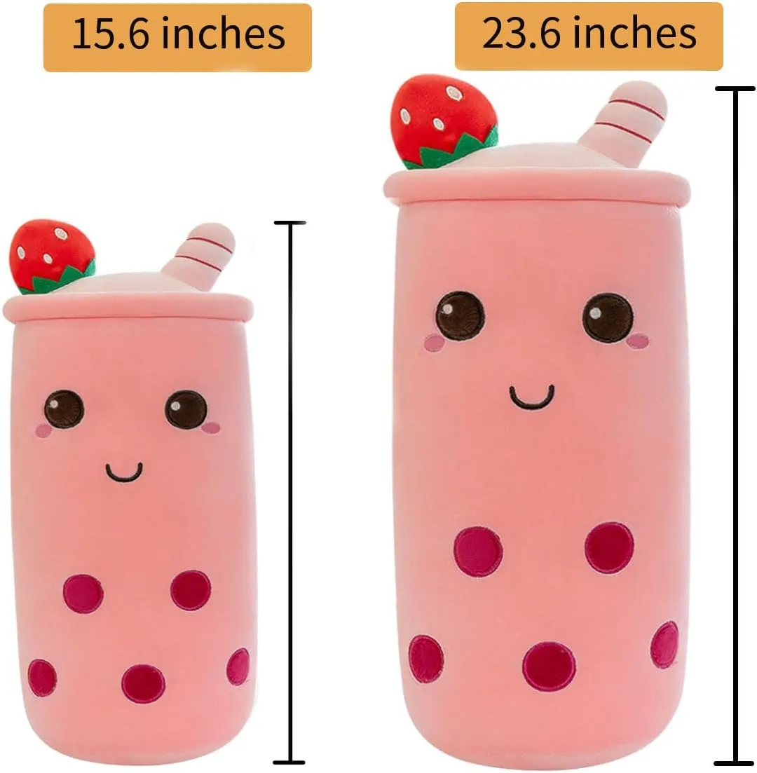 Long Boba Plush Stuffed Bubble Tea Pillow Soft Adorable Plushies Toys (Pink,23.6inches)