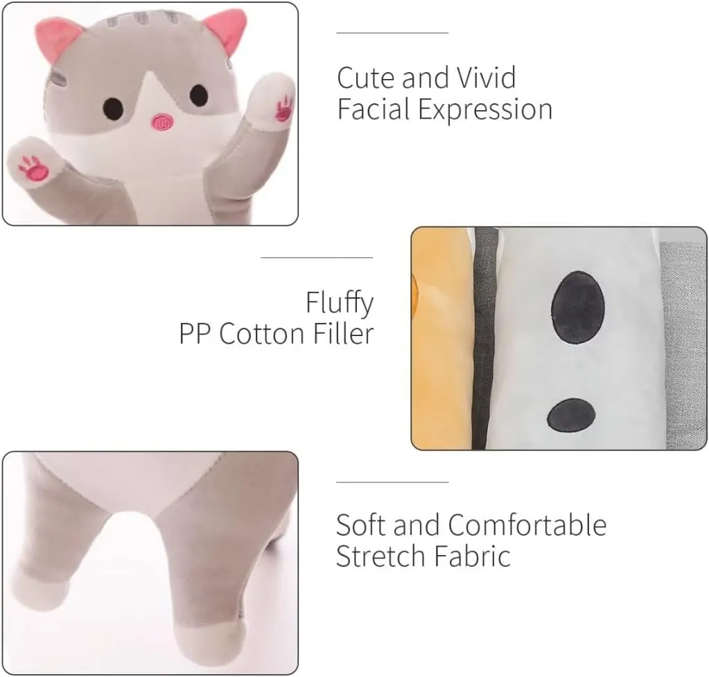 Long Cat Plush Pillow Cute Cat Body Pillow,Brown Cat Stuffed Animals Soft Plushies Kawaii Stuffed Kitten Plush Toy Gift for Kids Girlfriend(Brown, 51.1Inch)