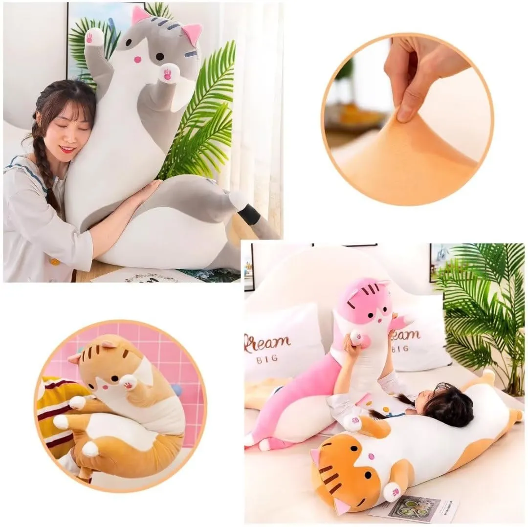 Long Cat Plush Pillow Cute Cat Body Pillow,Brown Cat Stuffed Animals Soft Plushies Kawaii Stuffed Kitten Plush Toy Gift for Kids Girlfriend(Brown, 51.1Inch)