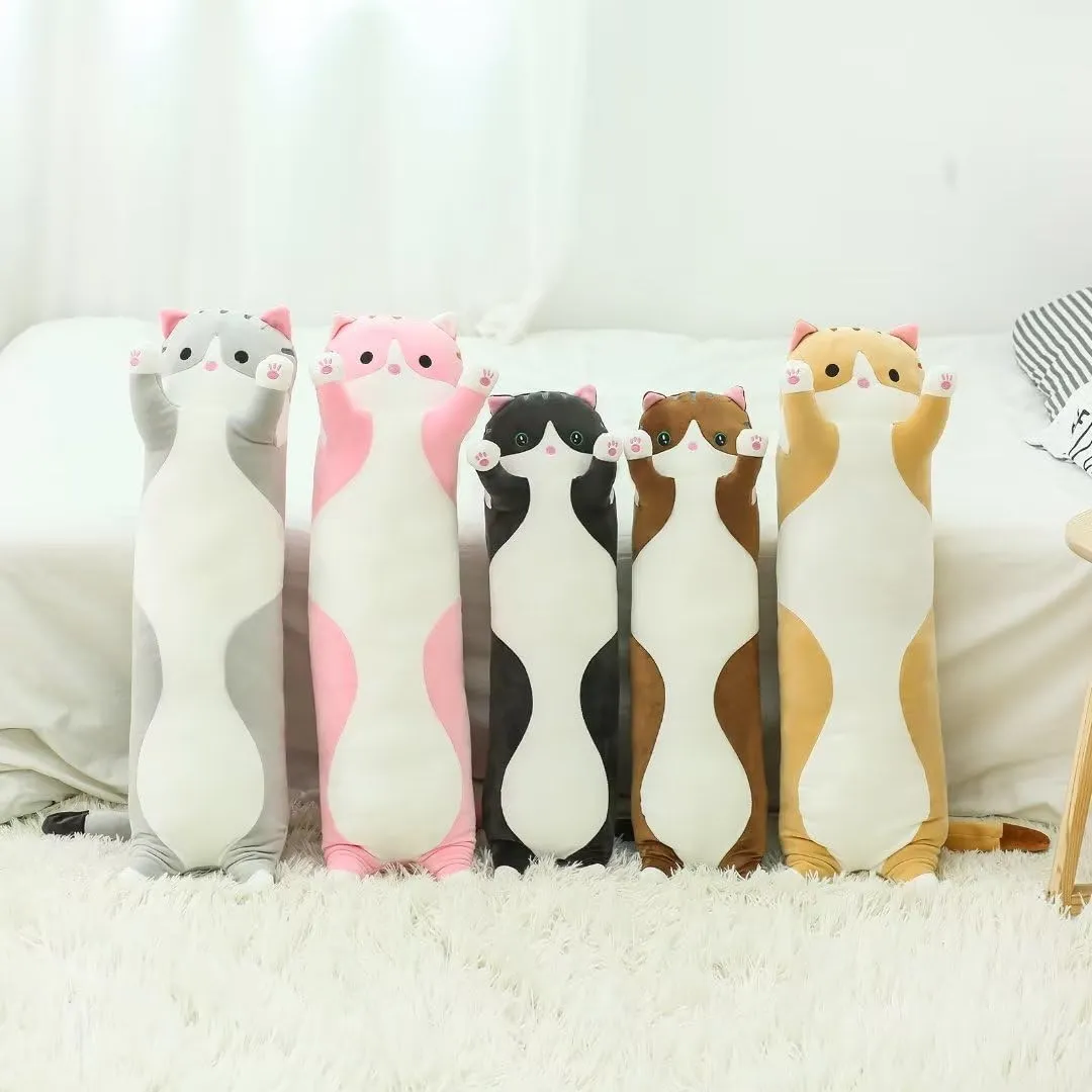 Long Cat Plush Pillow Cute Cat Body Pillow,Brown Cat Stuffed Animals Soft Plushies Kawaii Stuffed Kitten Plush Toy Gift for Kids Girlfriend(Brown, 51.1Inch)