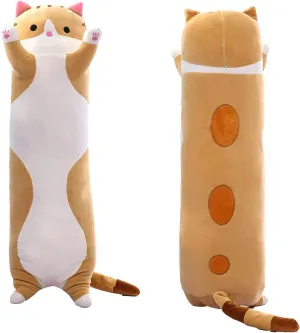 Long Cat Plush Pillow Cute Cat Body Pillow,Brown Cat Stuffed Animals Soft Plushies Kawaii Stuffed Kitten Plush Toy Gift for Kids Girlfriend(Brown, 51.1Inch)