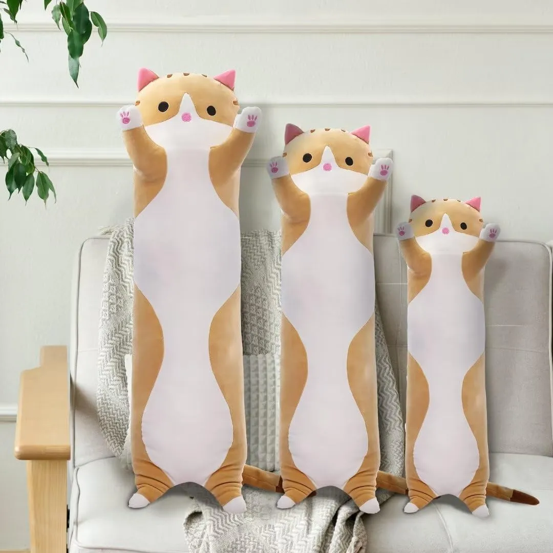 Long Cat Plush Pillow Cute Cat Body Pillow,Brown Cat Stuffed Animals Soft Plushies Kawaii Stuffed Kitten Plush Toy Gift for Kids Girlfriend(Brown, 51.1Inch)