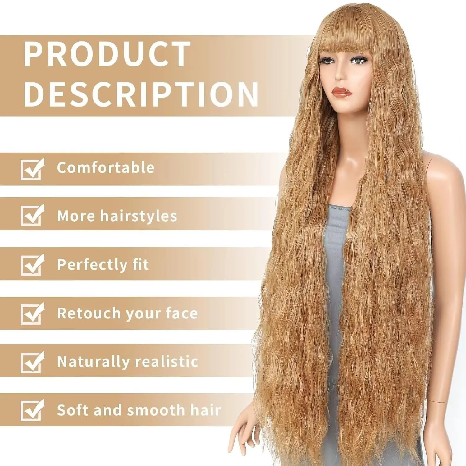 Long Curly Wig with Bangs for Women 40 Inch Synthetic Bounce Fluffy Wigs for Cosplay Halloween Party Daily Use(27#)