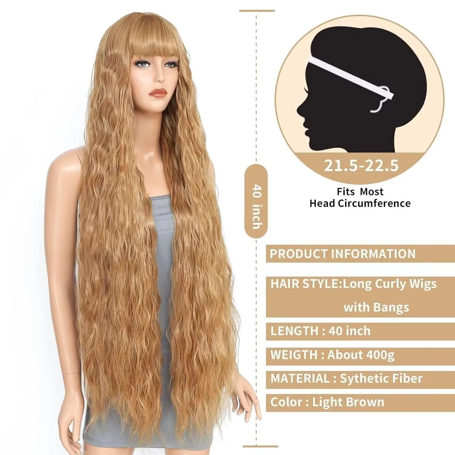 Long Curly Wig with Bangs for Women 40 Inch Synthetic Bounce Fluffy Wigs for Cosplay Halloween Party Daily Use(27#)