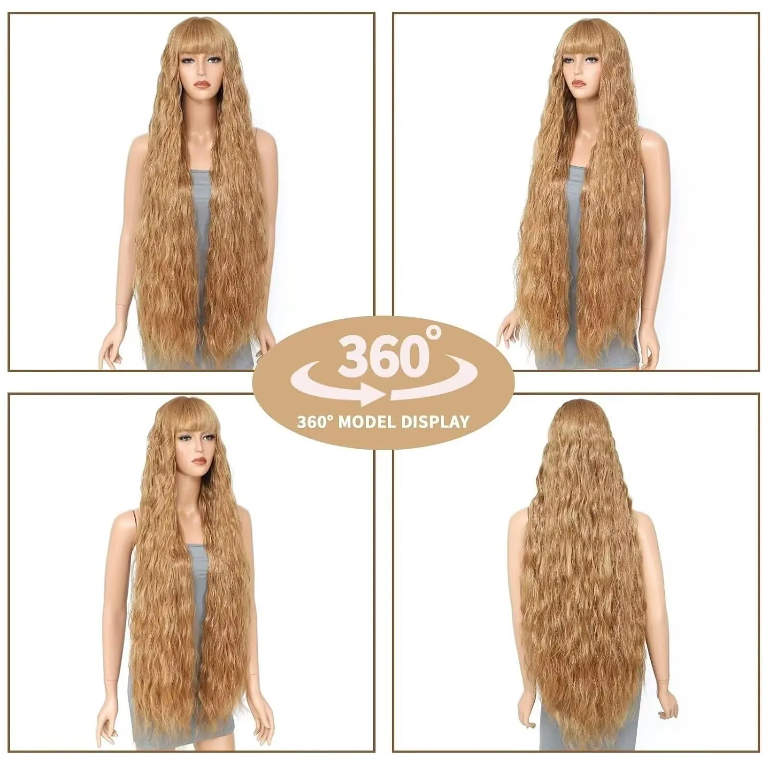 Long Curly Wig with Bangs for Women 40 Inch Synthetic Bounce Fluffy Wigs for Cosplay Halloween Party Daily Use(27#)