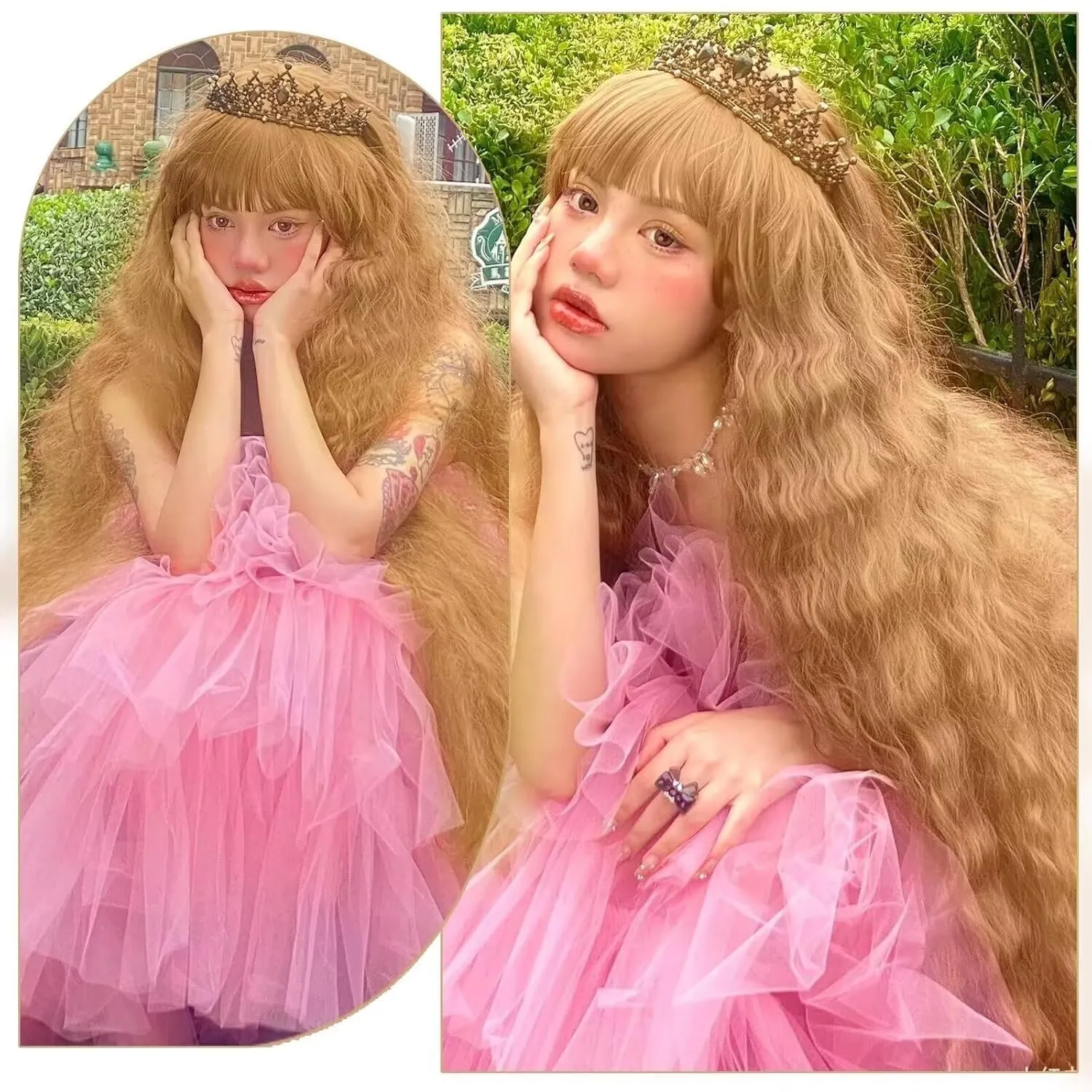 Long Curly Wig with Bangs for Women 40 Inch Synthetic Bounce Fluffy Wigs for Cosplay Halloween Party Daily Use(27#)