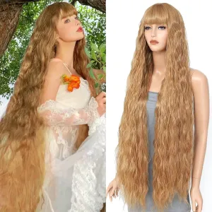 Long Curly Wig with Bangs for Women 40 Inch Synthetic Bounce Fluffy Wigs for Cosplay Halloween Party Daily Use(27#)