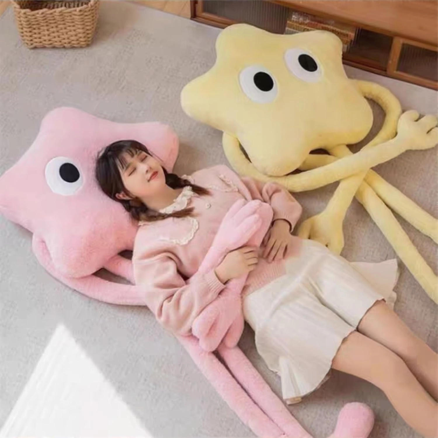 Long Star Plush Pillow 35 inch Cute Stars Stuffed Animals Kawaii Soft Star Plushies,Stars Throw Pillow Plush Toys Gift for Girlfriend Kids
