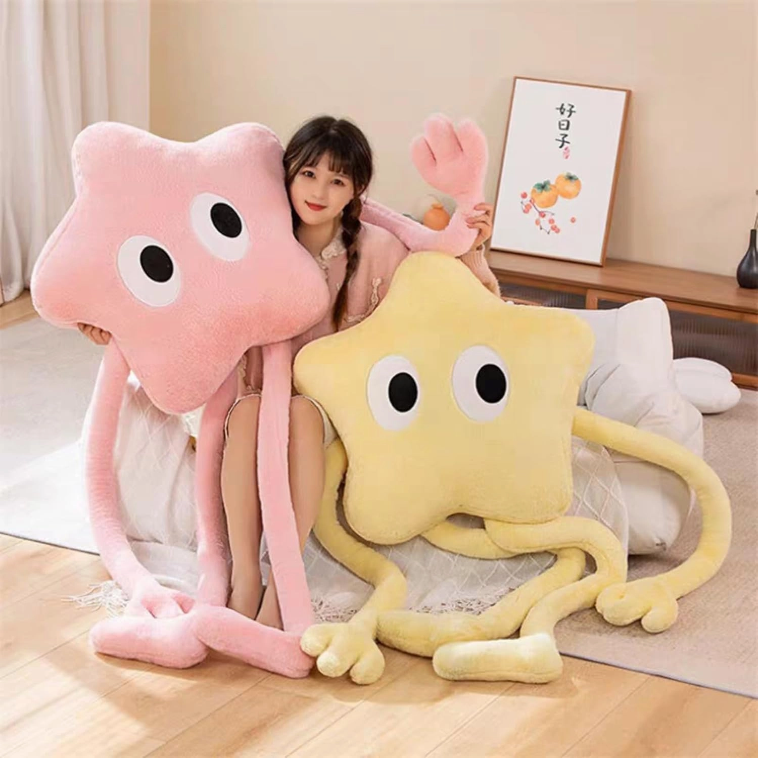 Long Star Plush Pillow 35 inch Cute Stars Stuffed Animals Kawaii Soft Star Plushies,Stars Throw Pillow Plush Toys Gift for Girlfriend Kids