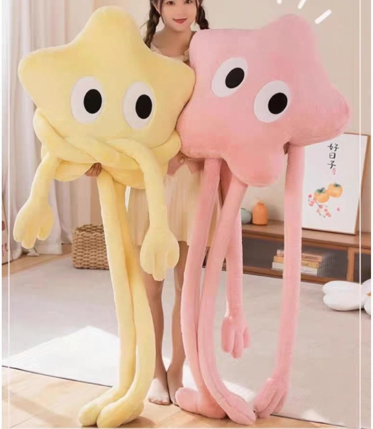 Long Star Plush Pillow 35 inch Cute Stars Stuffed Animals Kawaii Soft Star Plushies,Stars Throw Pillow Plush Toys Gift for Girlfriend Kids