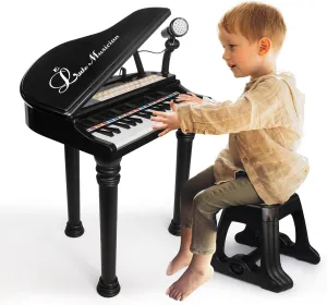 Love&Mini Piano Keyboard Toy for Kids - 31 Keys Toddlers Black Piano Toy with Microphone and Stool for Kids Age 3  Years Old Girls Boys Birthday Gift