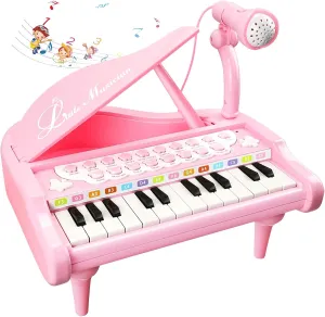 Love&Mini Pink Piano Toys for 1 Years Old Girls First Birthday Gifts Toddler Piano Music Toy Instruments with 24 Keys and Microphone