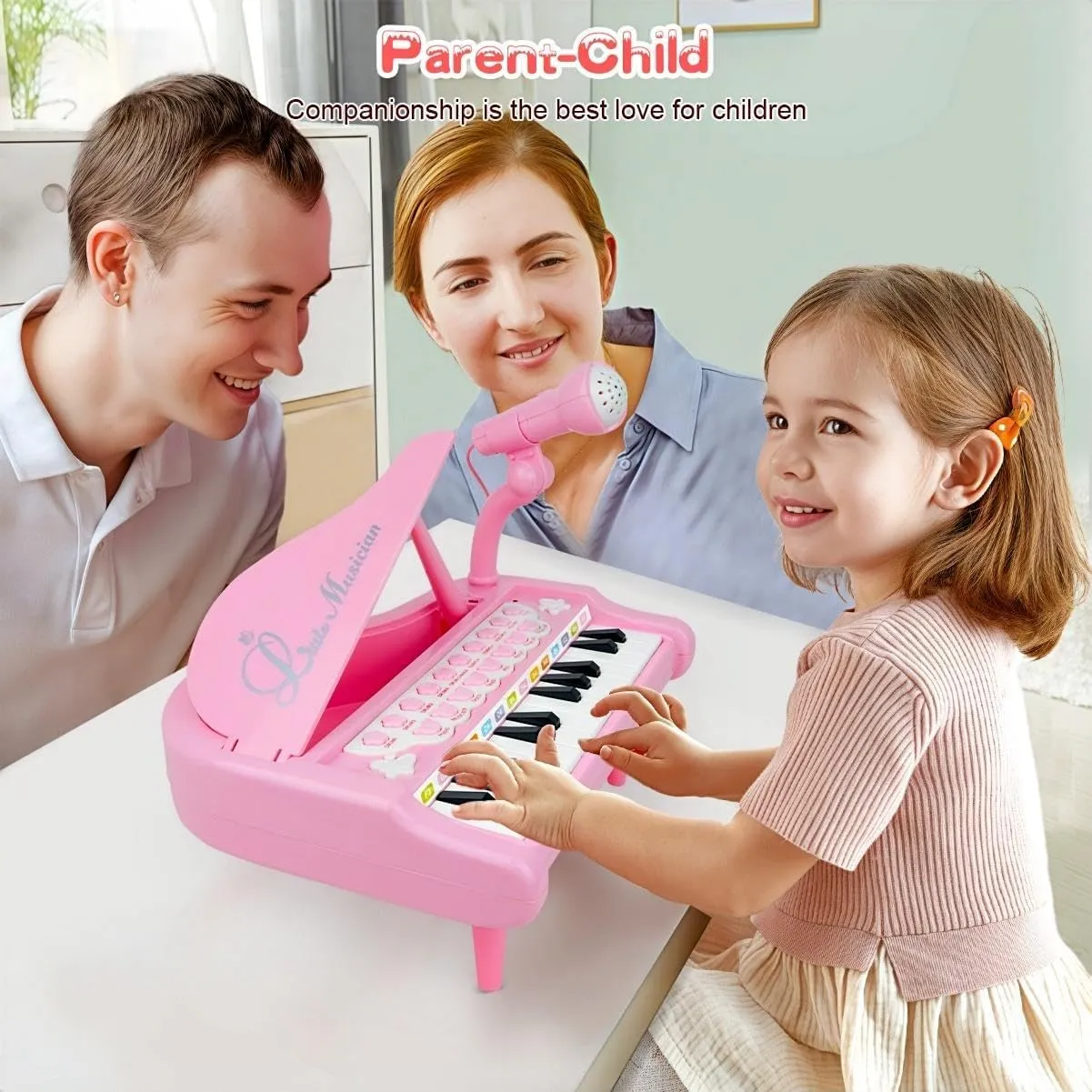 Love&Mini Pink Piano Toys for 1 Years Old Girls First Birthday Gifts Toddler Piano Music Toy Instruments with 24 Keys and Microphone