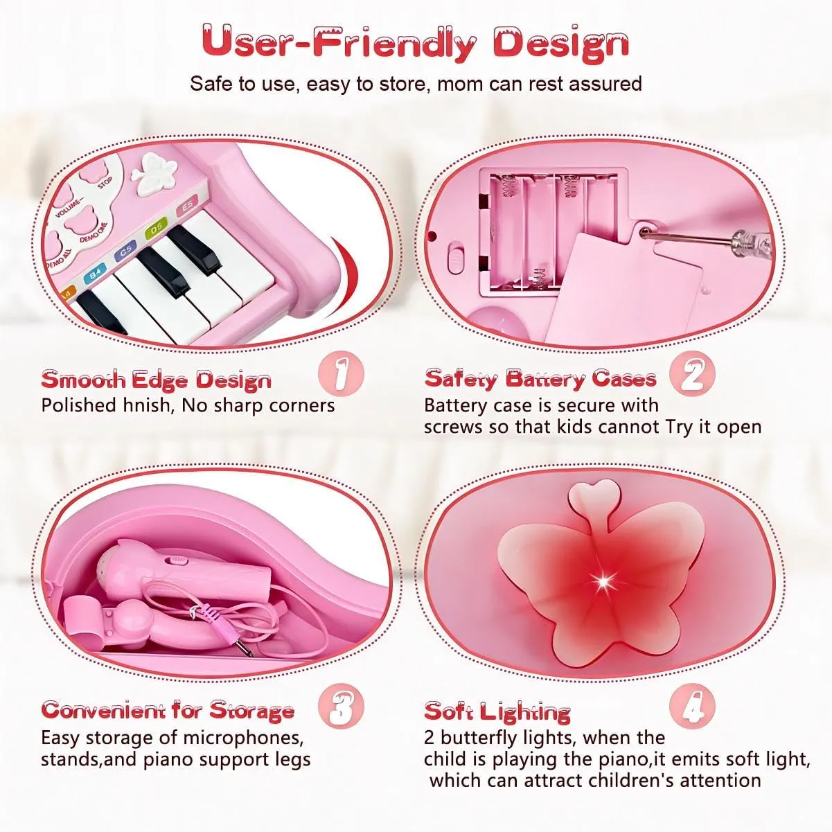 Love&Mini Pink Piano Toys for 1 Years Old Girls First Birthday Gifts Toddler Piano Music Toy Instruments with 24 Keys and Microphone