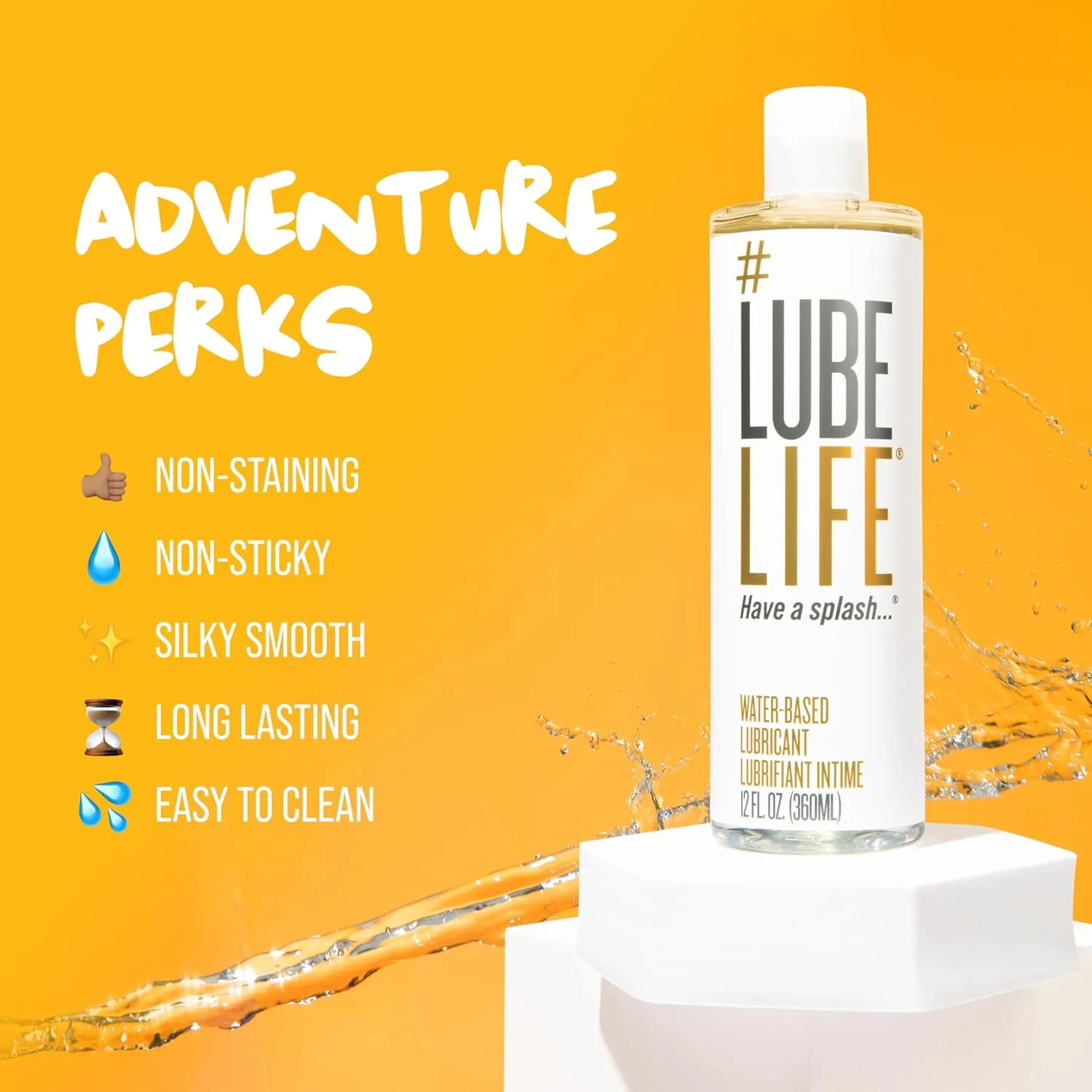 Lube Life Water-Based Personal Lubricant, Lube for Men, Women and Couples, Non-Staining, 12 Fl Oz