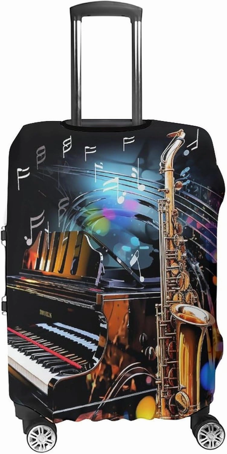 Luggage Cover for Travel, Saxophone And Piano Fashion Luggage Covers, Washable Stretch Suitcases Protector Fits 19-32 Inch Luggage M
