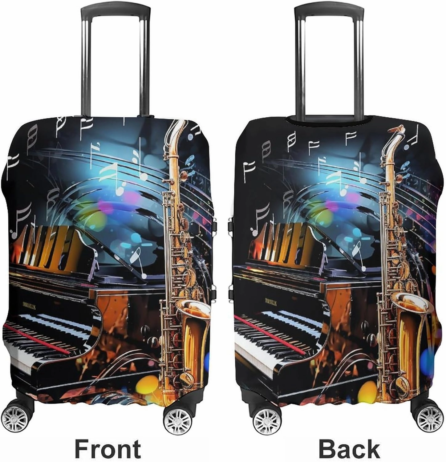 Luggage Cover for Travel, Saxophone And Piano Fashion Luggage Covers, Washable Stretch Suitcases Protector Fits 19-32 Inch Luggage M