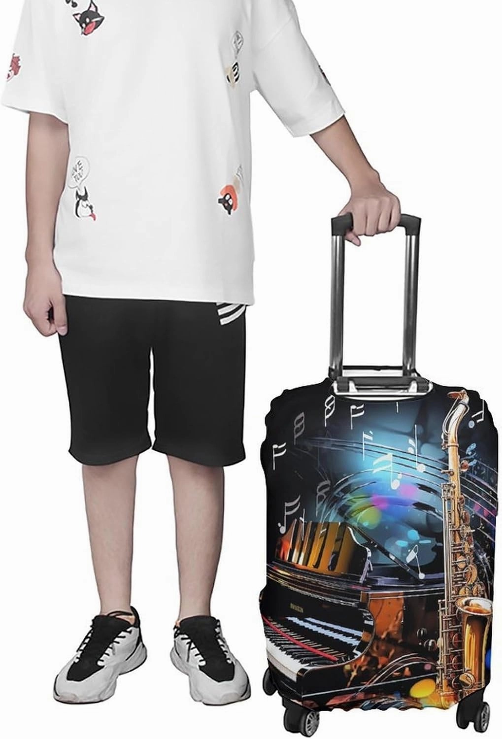 Luggage Cover for Travel, Saxophone And Piano Fashion Luggage Covers, Washable Stretch Suitcases Protector Fits 19-32 Inch Luggage M