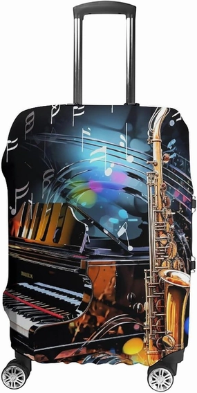 Luggage Cover for Travel, Saxophone And Piano Fashion Luggage Covers, Washable Stretch Suitcases Protector Fits 19-32 Inch Luggage M