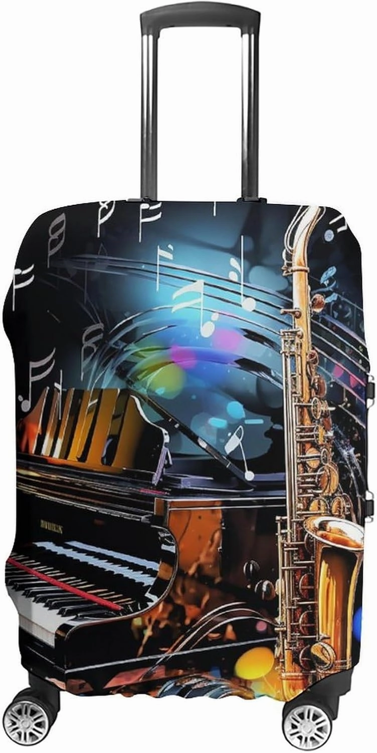 Luggage Cover for Travel, Saxophone And Piano Fashion Luggage Covers, Washable Stretch Suitcases Protector Fits 19-32 Inch Luggage M