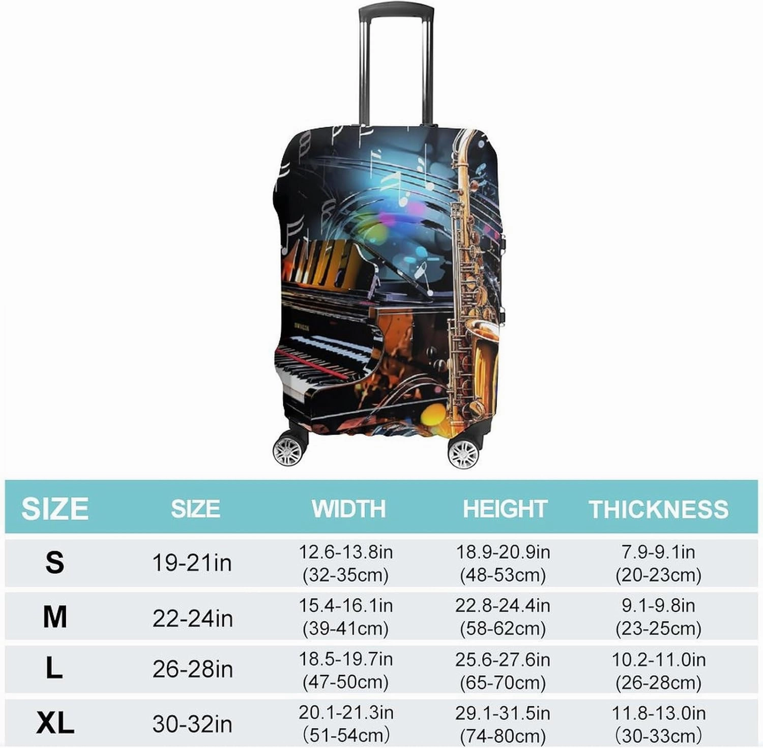 Luggage Cover for Travel, Saxophone And Piano Fashion Luggage Covers, Washable Stretch Suitcases Protector Fits 19-32 Inch Luggage M