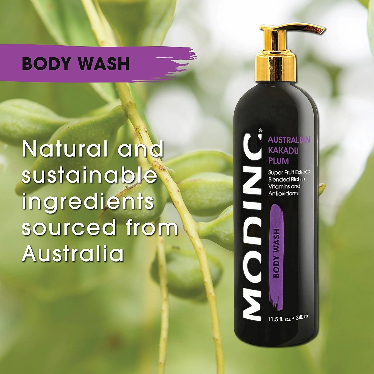 Luxury Body Wash Australian Kakadu Plum Formula, Super Fruit Extracts Blended Rich in Vitamins and Antioxidants, Vegan, Cruelty Free, Pump, 11.5 Ounces