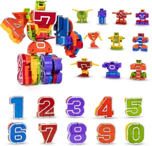 Lydaz Number Bots Robot Toys for Kids 3-5, STEM Learning Educational Math Toy with Number Blocks, Preschool Autism Sensory Toys for Toddlers 2-5, Halloween Birthday Gifts for Boys & Girls (10 pcs)