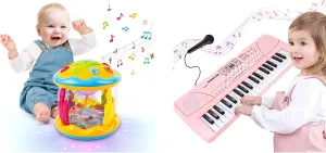 M SANMERSEN Baby Toys 6 to 12 Months Light Up Toys - Kids Piano Keyboard with Microphone