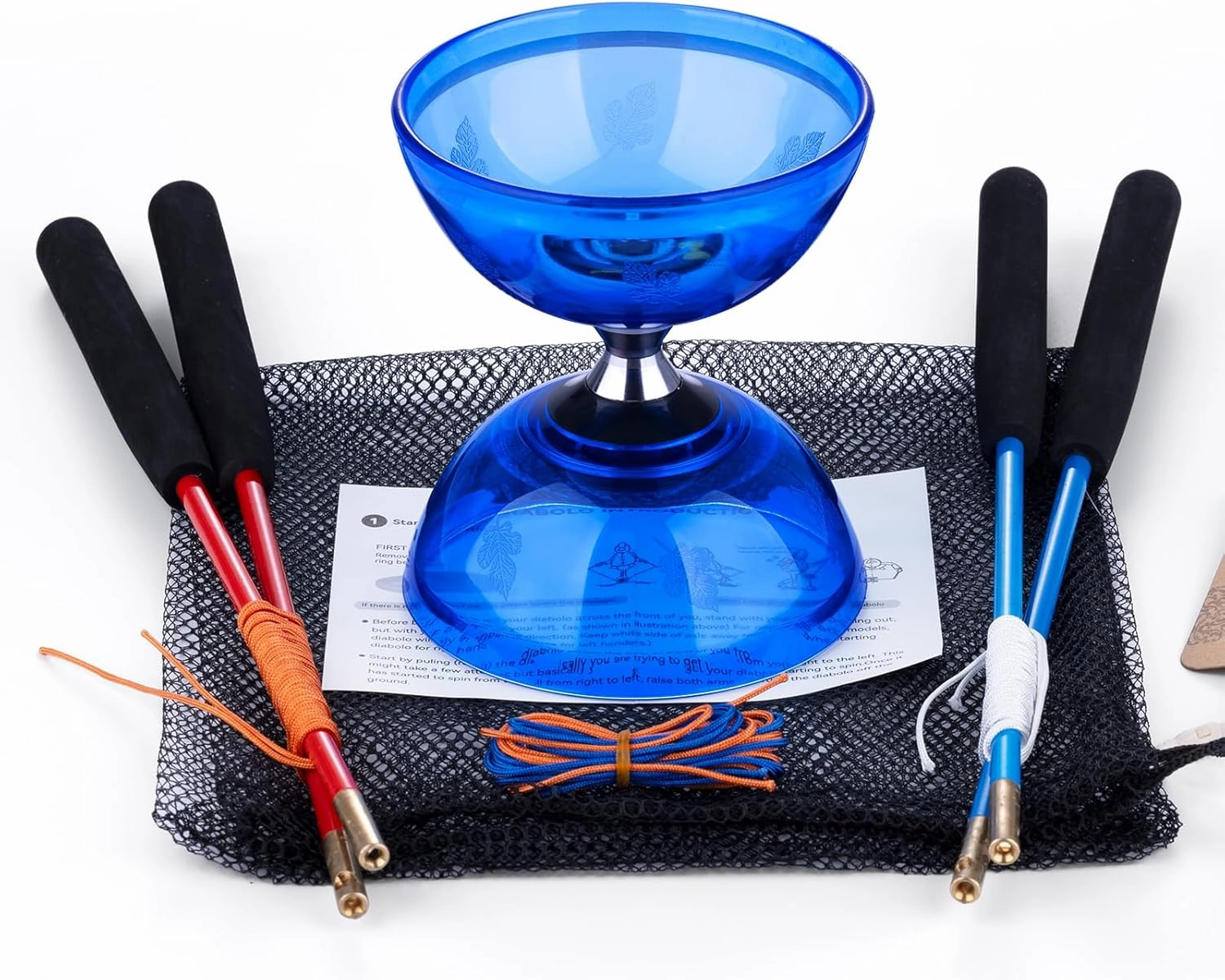 MAGICYOYO Pro Triple Bearing Diabolo Small Size 4” Chinese Yoyo Toy with 2 Pairs Carbon Sticks  2 Extra Strings  1 Net Bag, High Performance Chinese Yoyo Diabolo Skill Toy (Blue)