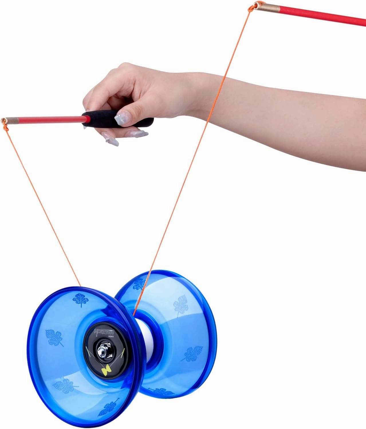 MAGICYOYO Pro Triple Bearing Diabolo Small Size 4” Chinese Yoyo Toy with 2 Pairs Carbon Sticks  2 Extra Strings  1 Net Bag, High Performance Chinese Yoyo Diabolo Skill Toy (Blue)