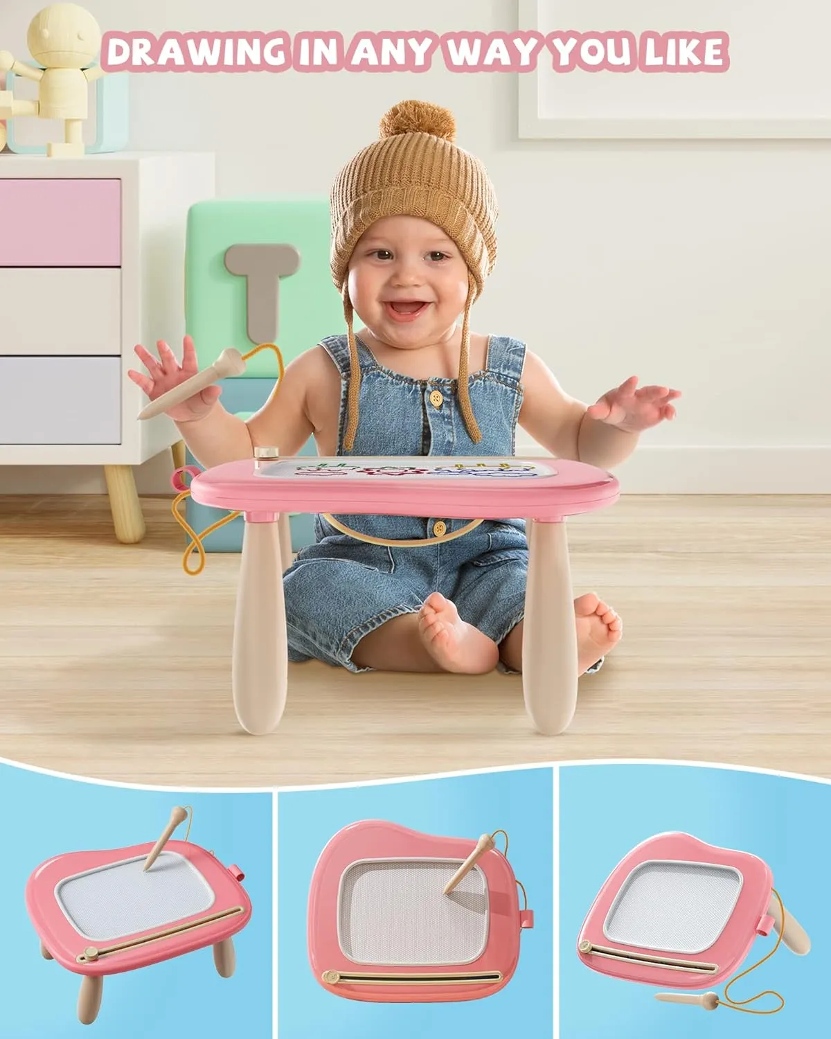 Magnetic Drawing, Doodle Board for Toddlers Age 1-2, Writing Board, Preschool Learning and Educational Toys for 1 2 3 Years Old Girl Boy, Gift for Birthday Christmas New Year(Pink)