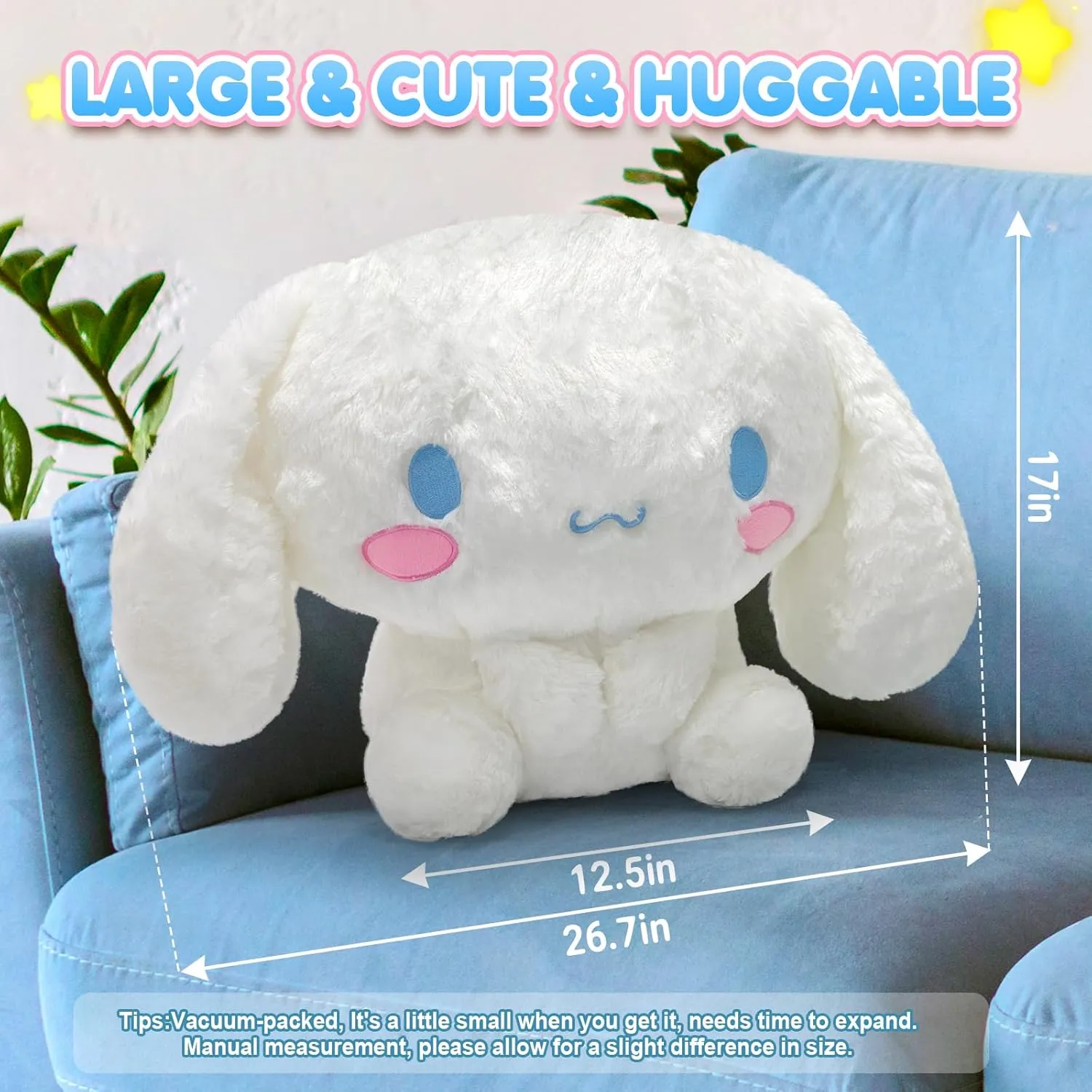 Maikerry 17 in Plush Toys, Kawaii Anime Dog Stuffed Animals Pillow Accessories, Giant Cartoon Plush Figure Toy for Girls Fans Birthday Party Present (Happy)