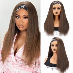 Mairead Kinky Straight Headband Wig 24 Inches Long Yaki Straight Synthetic Headband Wigs for Black Women Glueless None Lace Wig with Headband Attached for Cosplay Party Costume Daily Use, 1B/30