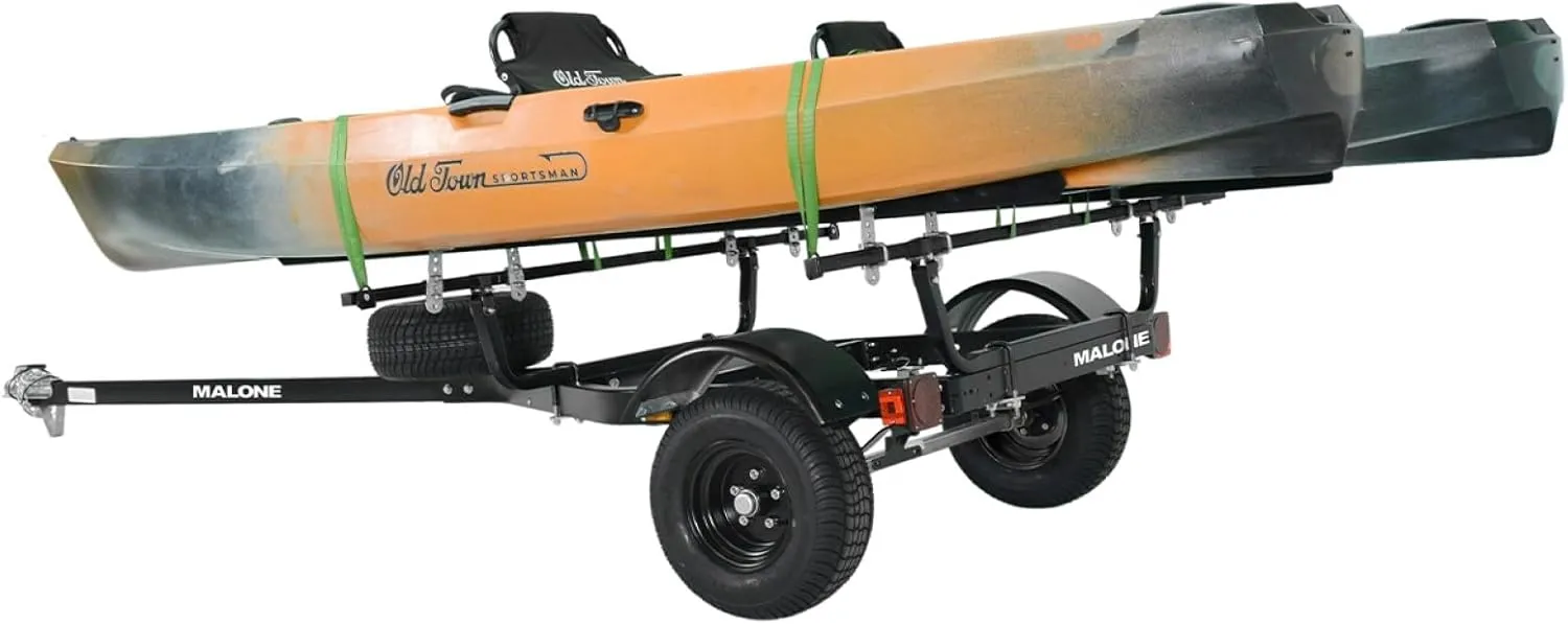 Malone MPG441B2-BLK MicroSport Off-Road 2 Kayak Trailer with 2 Bunk Kayak Carriers & Spare Tire | 20' / 800 lbs Capacity | Fully Submersible | Black Powder Coat Finish