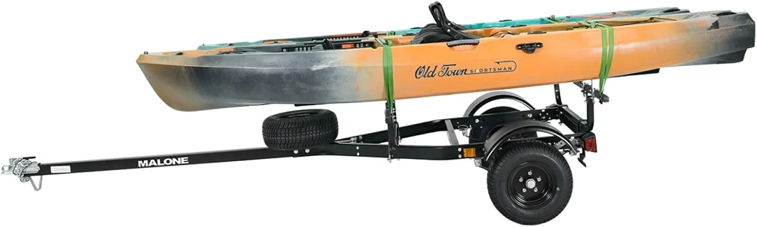 Malone MPG441B2-BLK MicroSport Off-Road 2 Kayak Trailer with 2 Bunk Kayak Carriers & Spare Tire | 20' / 800 lbs Capacity | Fully Submersible | Black Powder Coat Finish