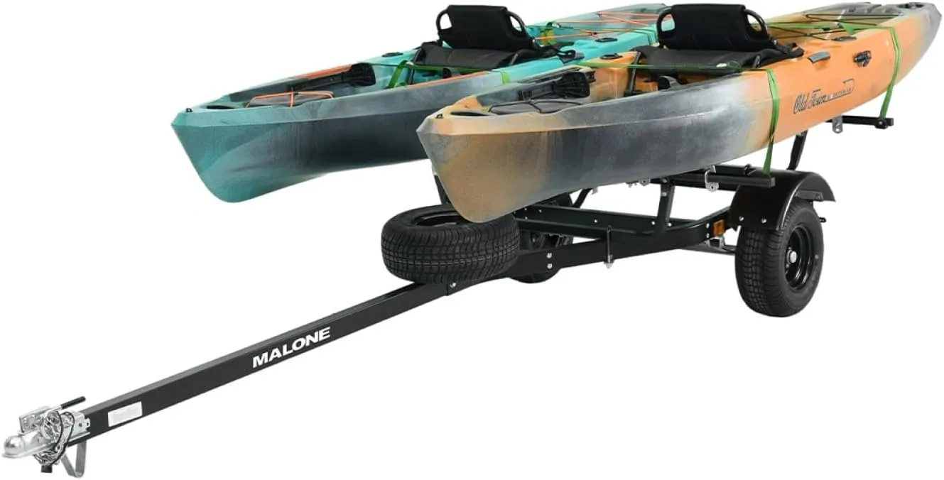 Malone MPG441B2-BLK MicroSport Off-Road 2 Kayak Trailer with 2 Bunk Kayak Carriers & Spare Tire | 20' / 800 lbs Capacity | Fully Submersible | Black Powder Coat Finish