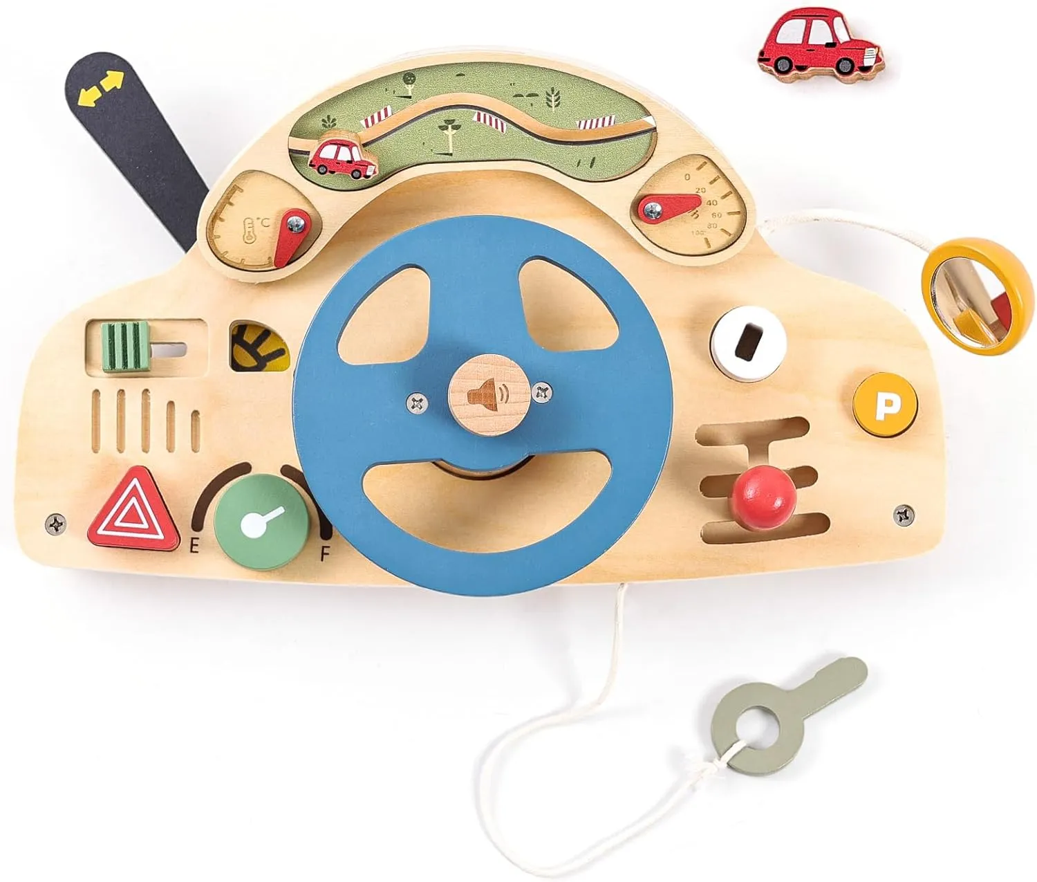 Mamimami Home Montessori Busy Board Toddler Wooden Steering Wheel Toy Kids Sensory Toys for Toddlers 1-3
