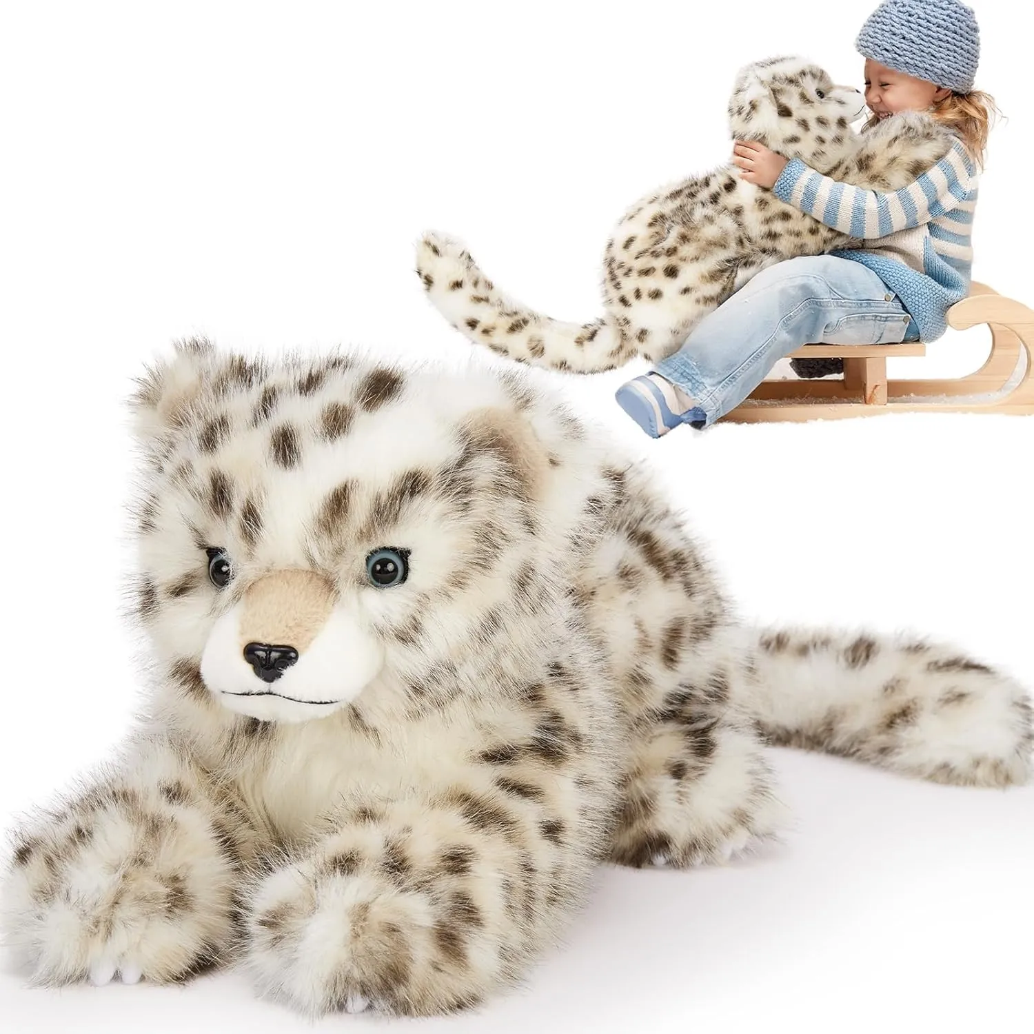 MaoGoLan 35 inch Snow Leopard Stuffed Animal Giant Leopard Toy for Kids, Realistic Plush Safari Animals Cheetah Lion Tiger, Christmas Easter Valentine's Day Birthday Gift